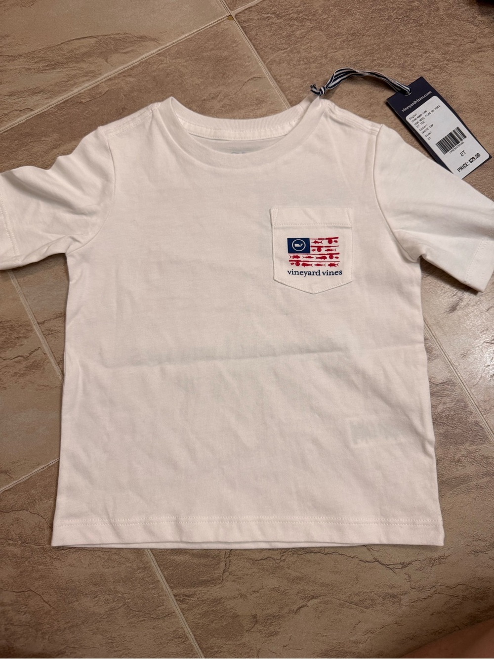 Vineyard Vines White Short-Sleeve Pocket Tee with Nautical Flag Patch